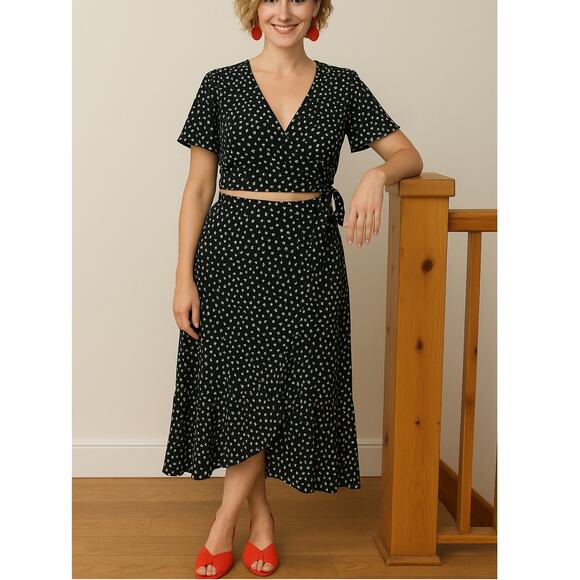 Lulu's Black & White Polka Dot Two-Piece Dress Set Women’s Size Medium - Picture 1 of 10